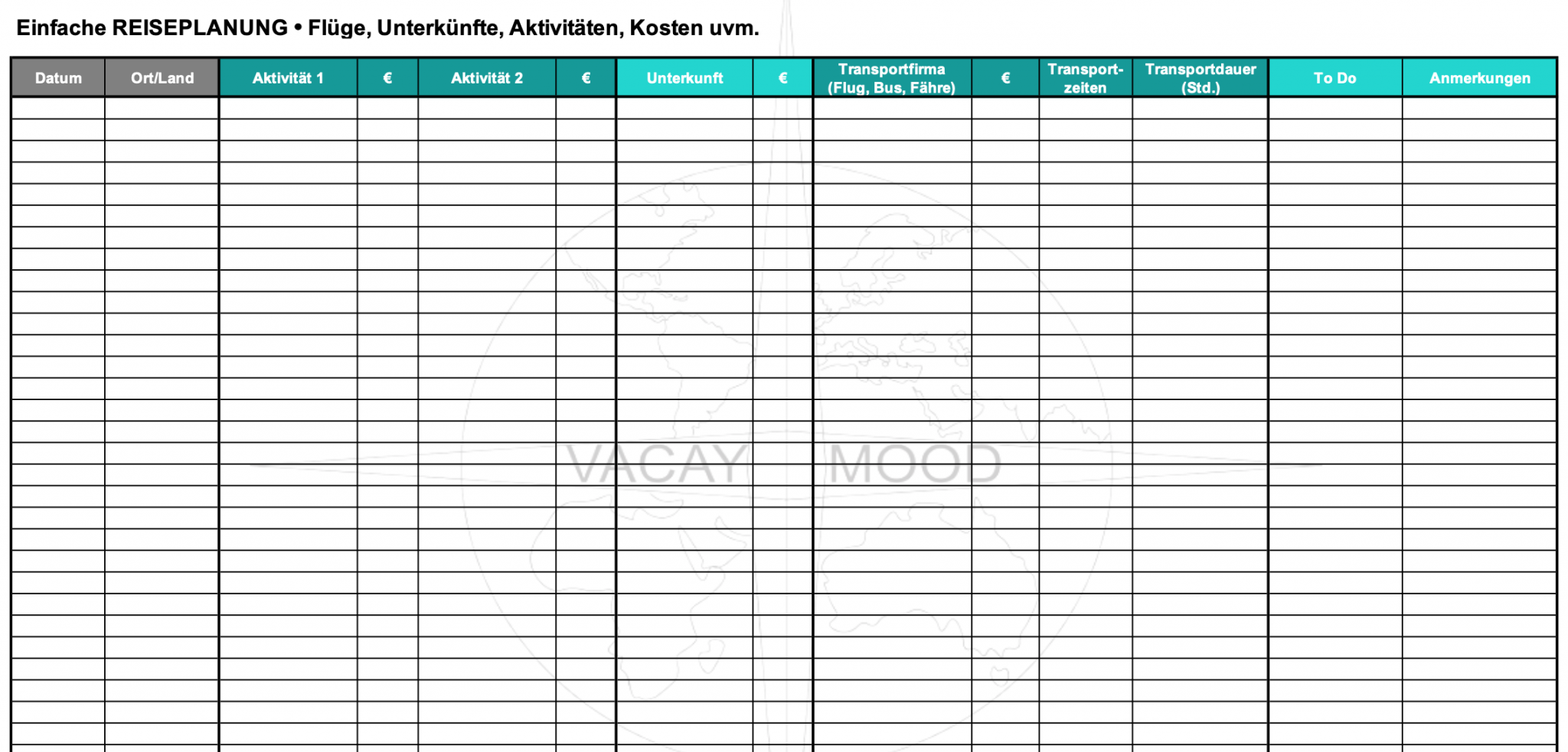 Reiseplanung • VACAYMOOD • Unser praktisches Excel-Planungstool